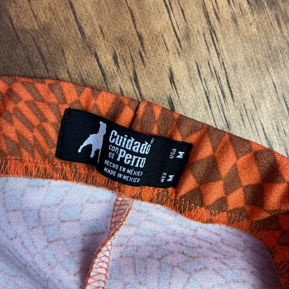 Cuidado Con El Perro Womens Pants Orange Checkered Illusion Pull On Leggings M - Picture 4 of 10